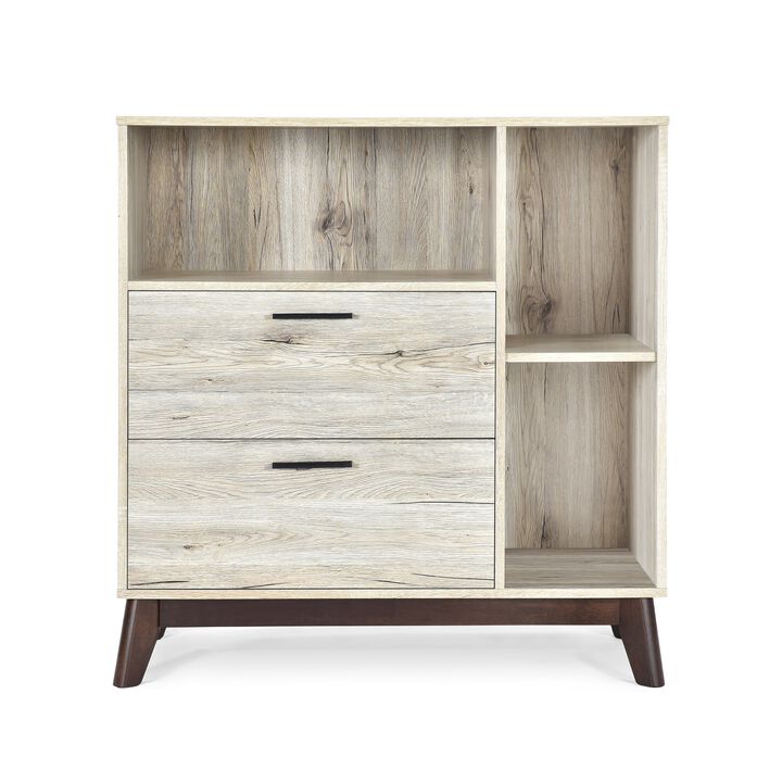Bara Accent Cabinet 36 Inch, 3 Spaces, 2 Drawers, Rustic Beige, Brown - Benzara