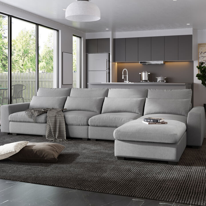 Feather Filled L-Shape Convertible Sectional Sofa