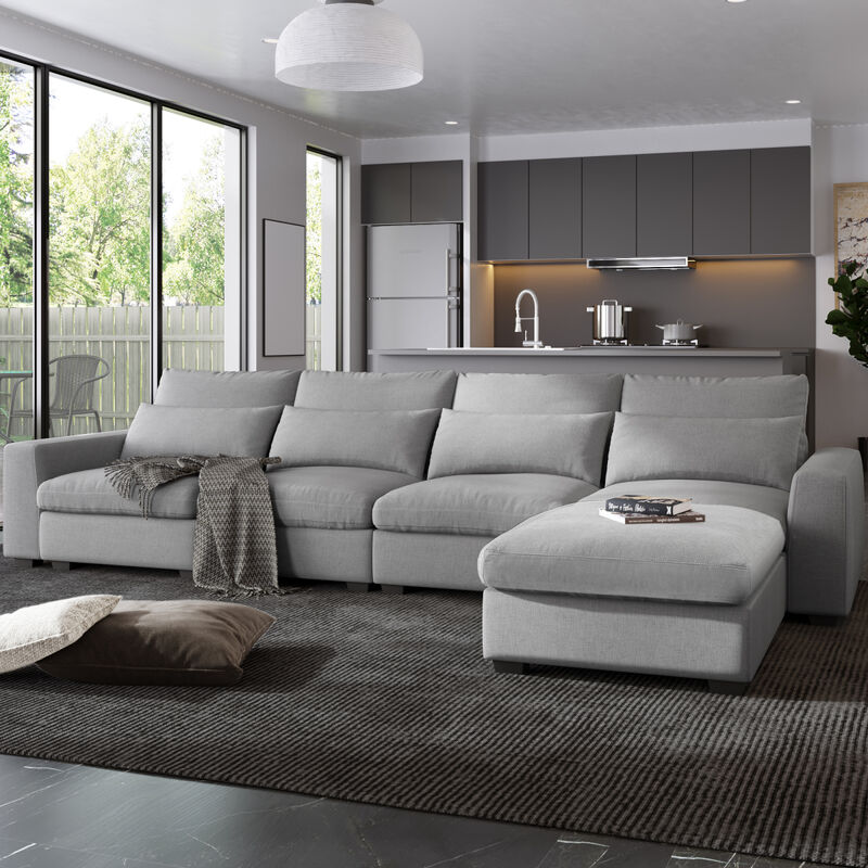 Feather Filled L-Shape Convertible Sectional Sofa