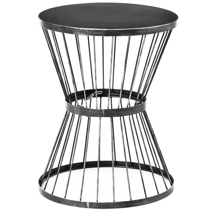 Black Patio Table: 16" Steel Hourglass Side Table for Indoor/Outdoor