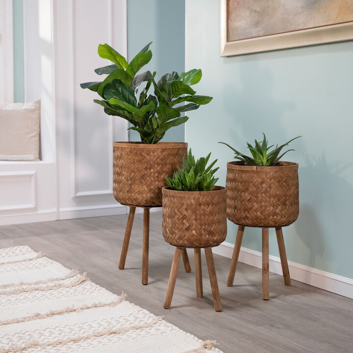 S/3 Bamboo Planters 11/13/15"