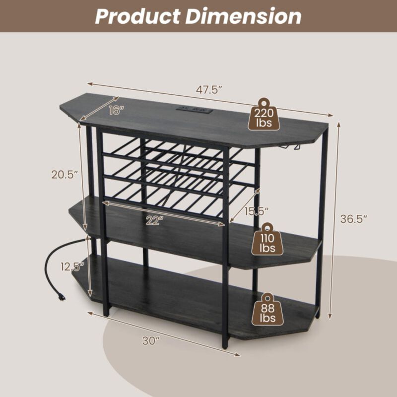 Hivvago 3-Tier Wine Bar Cabinet with Storage Shelves