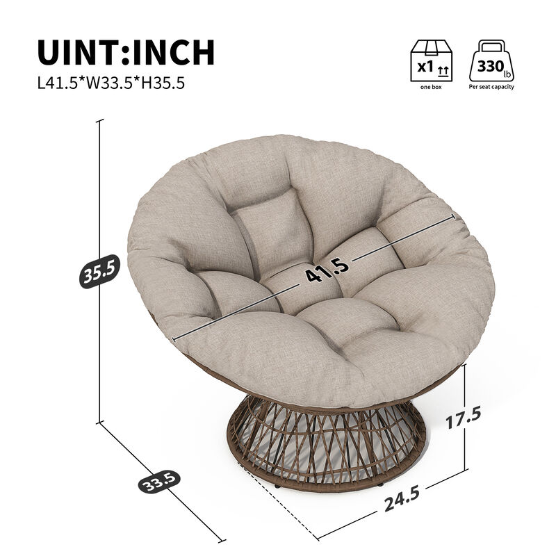 40" Ergonomic Wicker Chair with Cloud Thick Density Fabric Cushion,3-proof Cover,High Capacity Iron Frame,Fluid 360 Degree Swivel for Reading,Living Room, Bedroom,Lounge