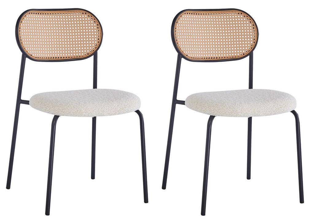 Set of 2 Industrial Metal Cane Rattan Dining Chairs