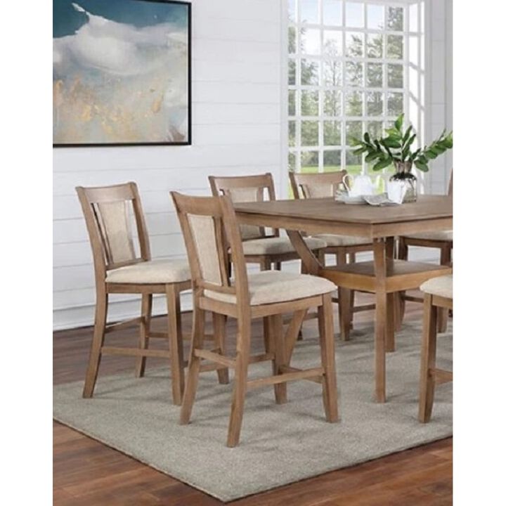 2 Counter Height Chairs in Natural Tone & Beige Wood