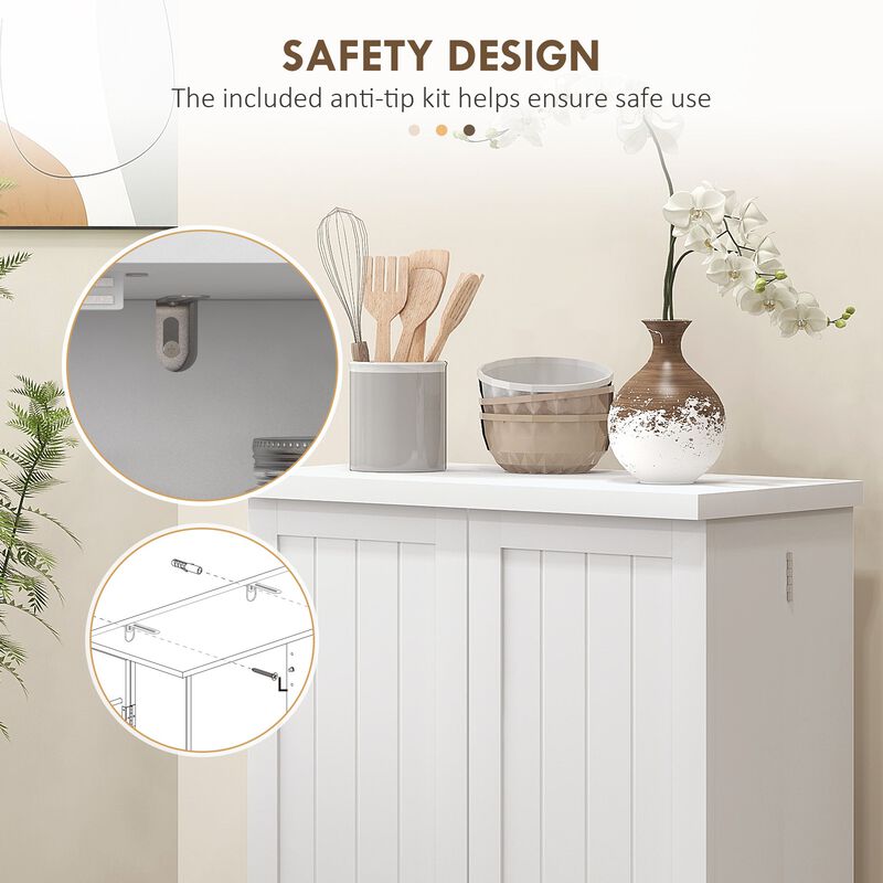 White Freestanding Kitchen Pantry: 5-Tier, 12 Spice Rack, Adjustable