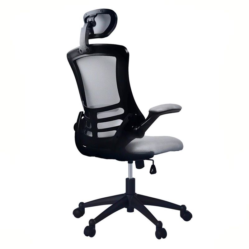 Techni Mobili Modern High-Back Mesh Executive office Chair With Headrest And Flip Up Arms. Color: Silver Grey