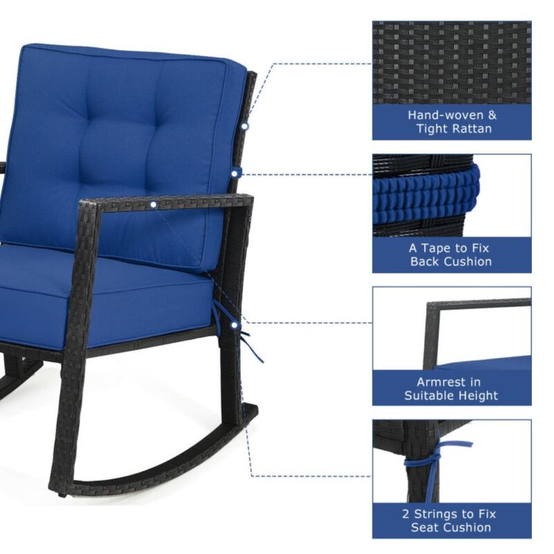 Hivvago Patio Rattan Rocker Outdoor Glider Rocking Chair Cushion Lawn