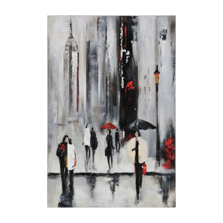 36" Red and White Bustling City Rectangular Wall Art Decor