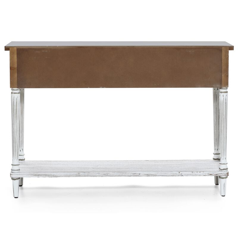 LuxenHome Distressed White Wood and Metal 3-Drawer 1-Shelf Console and Entry Table
