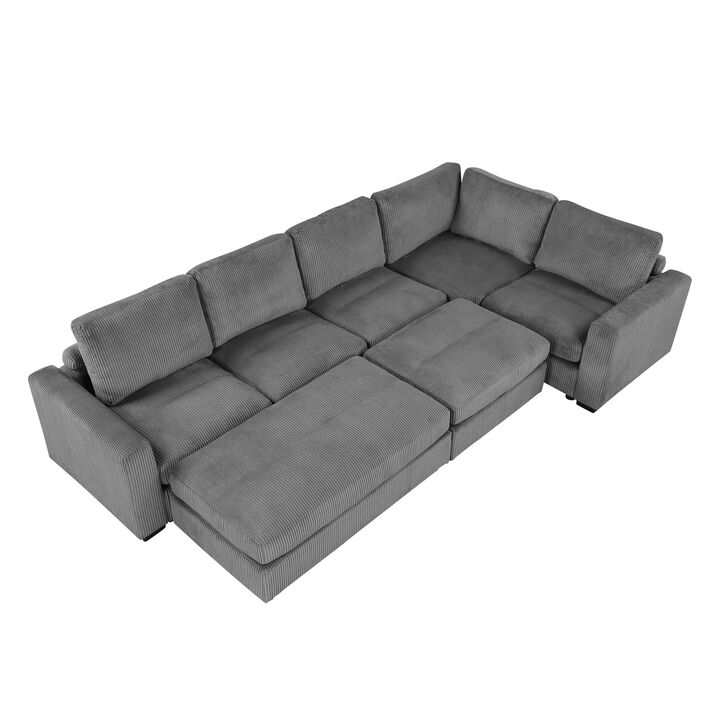 121.3" Sectional Couch Sofa Bed Modular Sofa with Two Movable Ottomans for Living Room, Gray