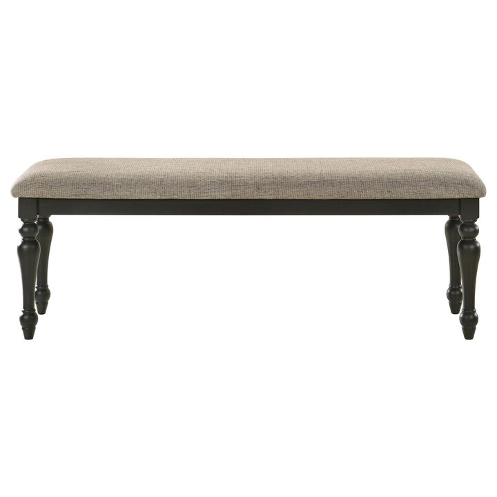 Brad Dining Bench, Turned Legs, Charcoal Gray Wood, Brown, 54 Inch - Benzara