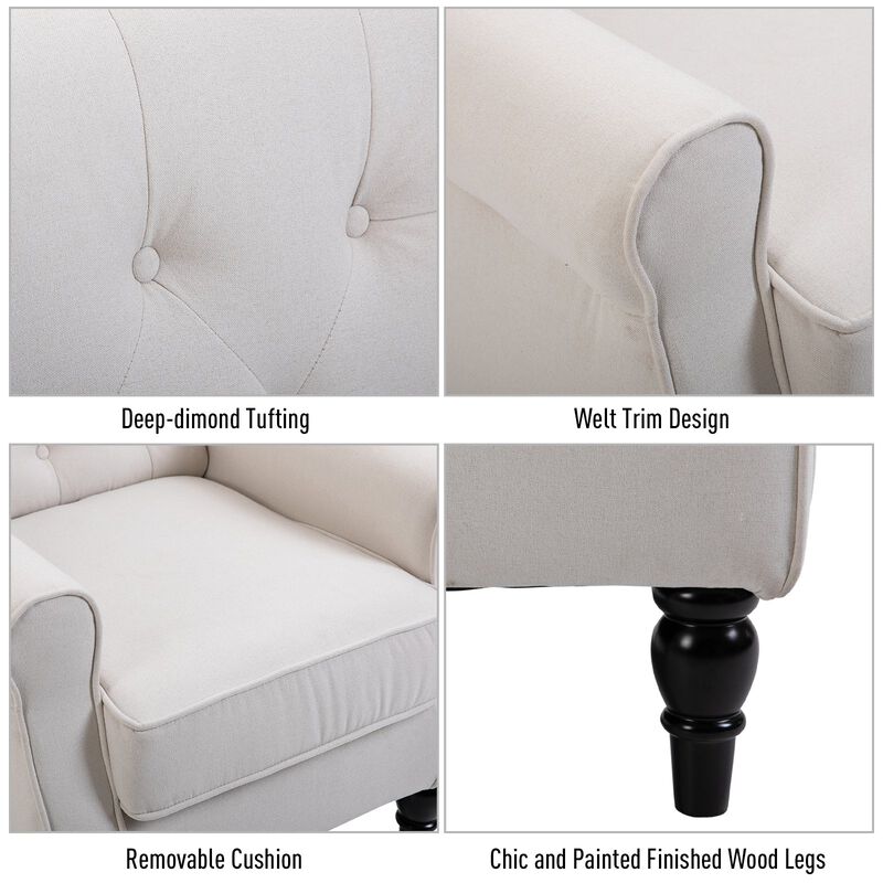 Cream White Elegant Pair: Set of 2 Tufted Wingback Accent Chairs