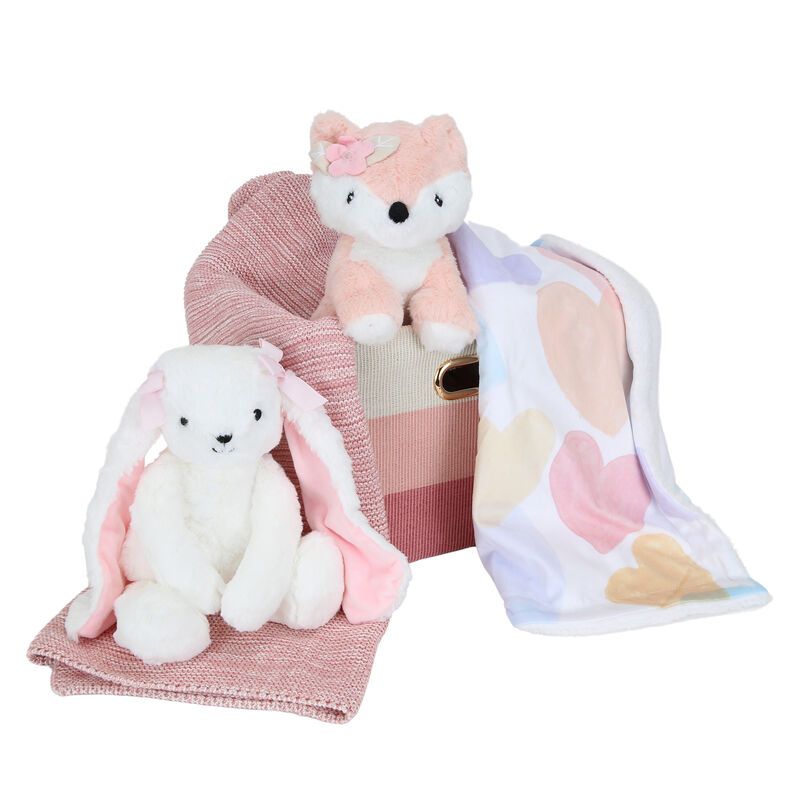 Lambs & Ivy Pink/White 5-Piece Luxury Infant / Newborn / Baby Gift Basket