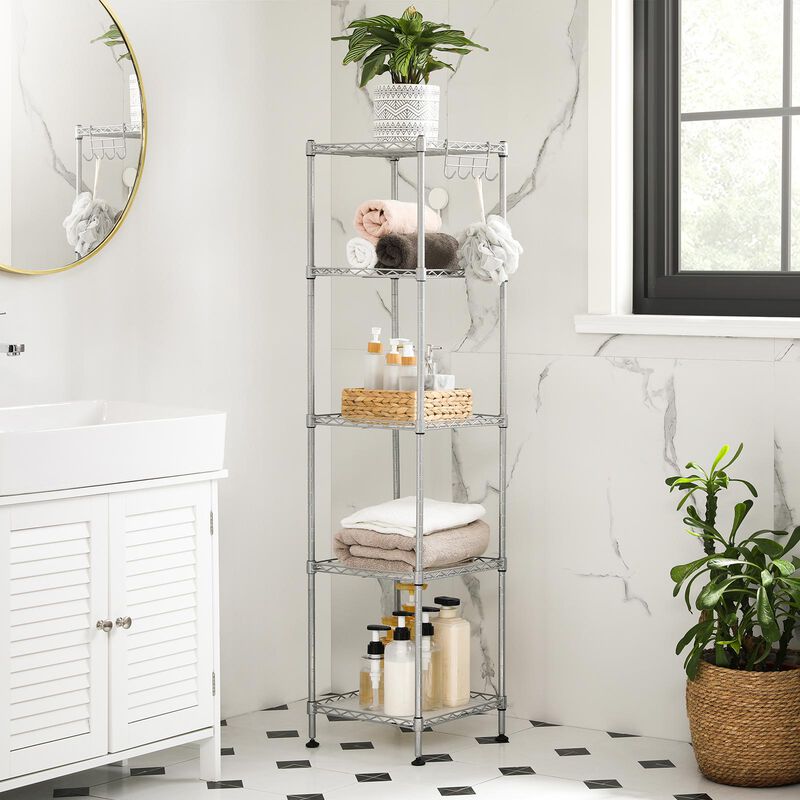 Small Space Bathroom Shelf – Storage Rack with Convenient Removable Hooks