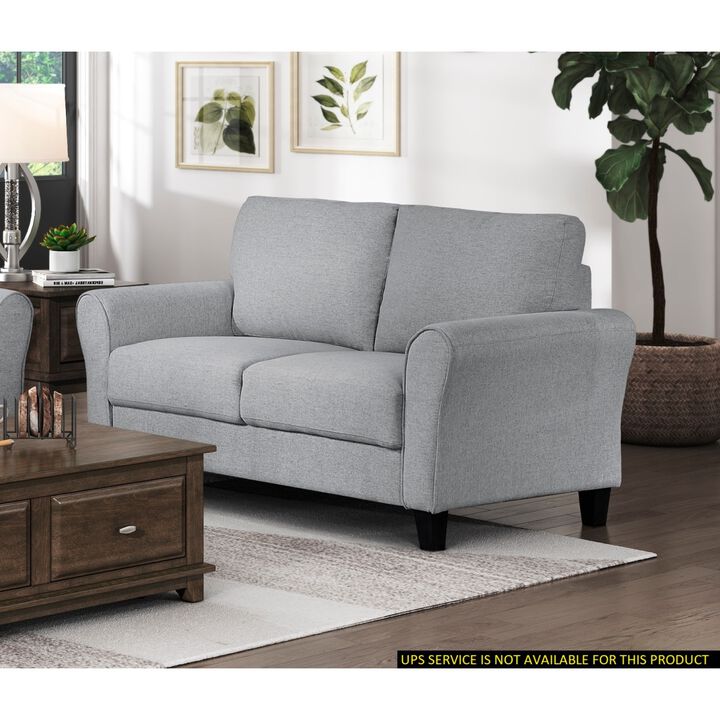 Gray Fabric Upholstered Loveseat with Rounded Arms