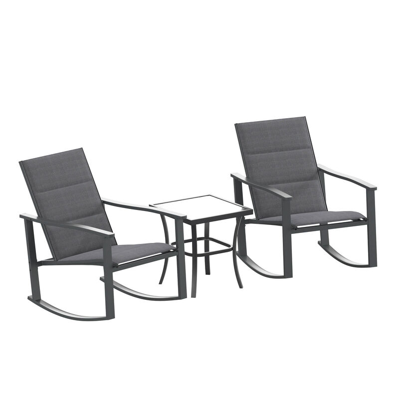 Flash Furniture Brazos 3 Piece Outdoor Rocking Chair Bistro Set with Flex Comfort Material and Steel Framed Glass Top Table