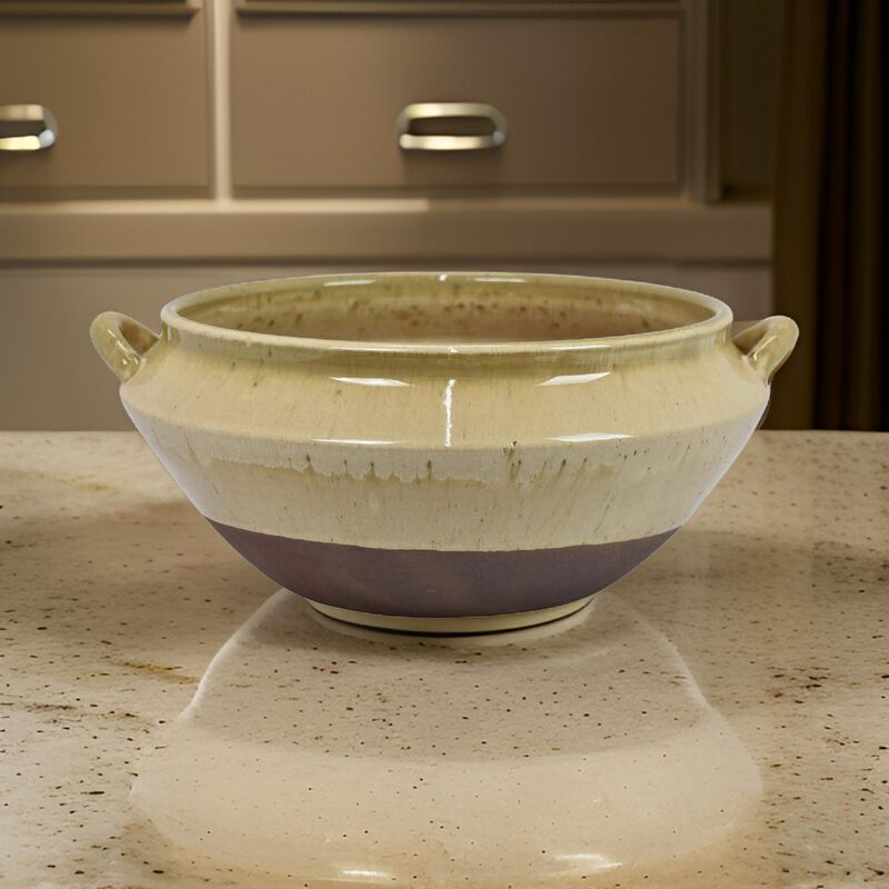 Elf 14 Inch Vase, Antique Bowl Shape, 2 Handles, Brown, Transitional Style - Benzara