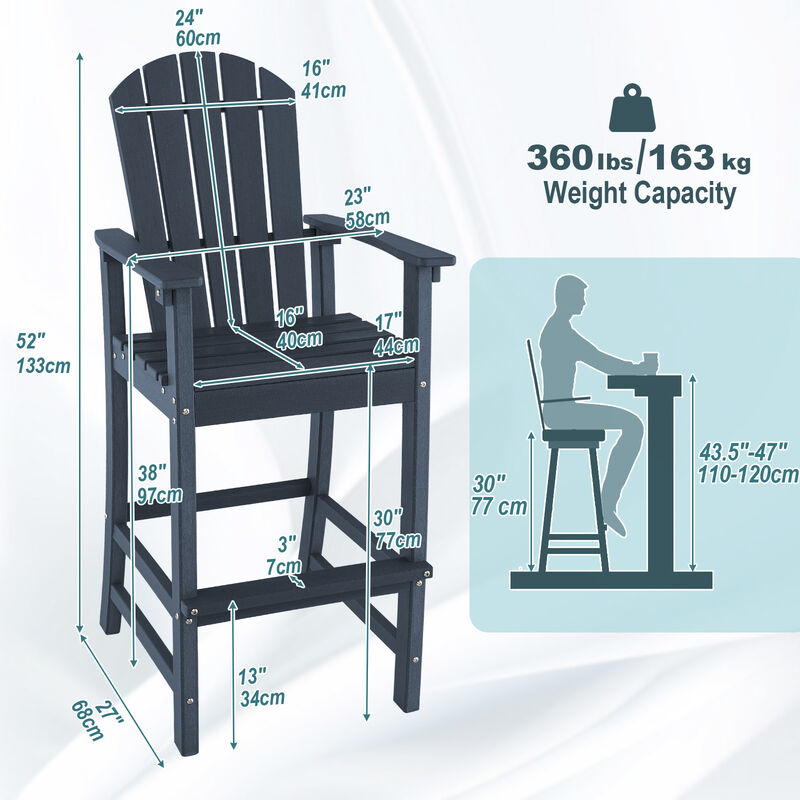 30 Inches Counter Height Outdoor HDPE Bar Stool with Armrests and Footrest