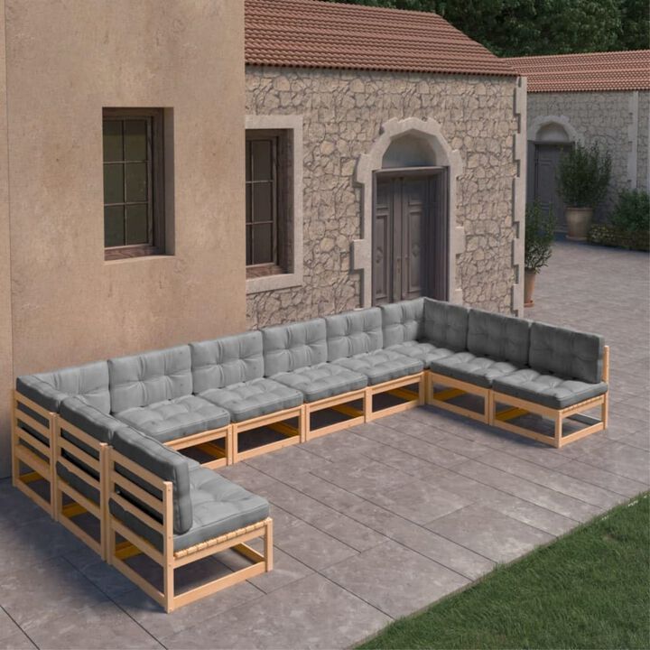 vidaXL 10 Piece Garden Lounge Set with Cushions Solid Pinewood
