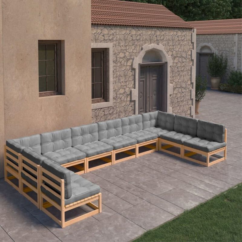 vidaXL 10 Piece Garden Lounge Set with Cushions Solid Pinewood