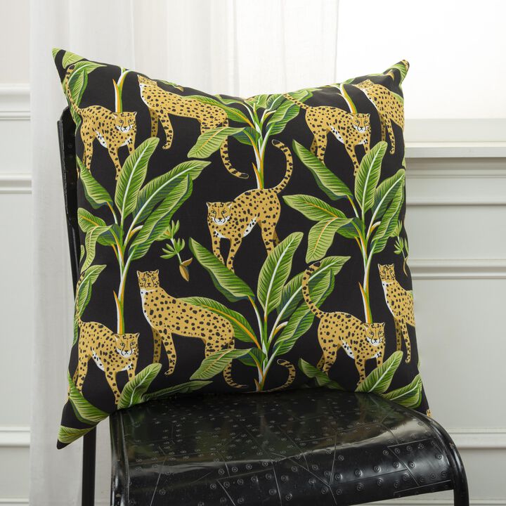 22"x22" Indoor/Outdoor Pillow, Tropical Leopard
