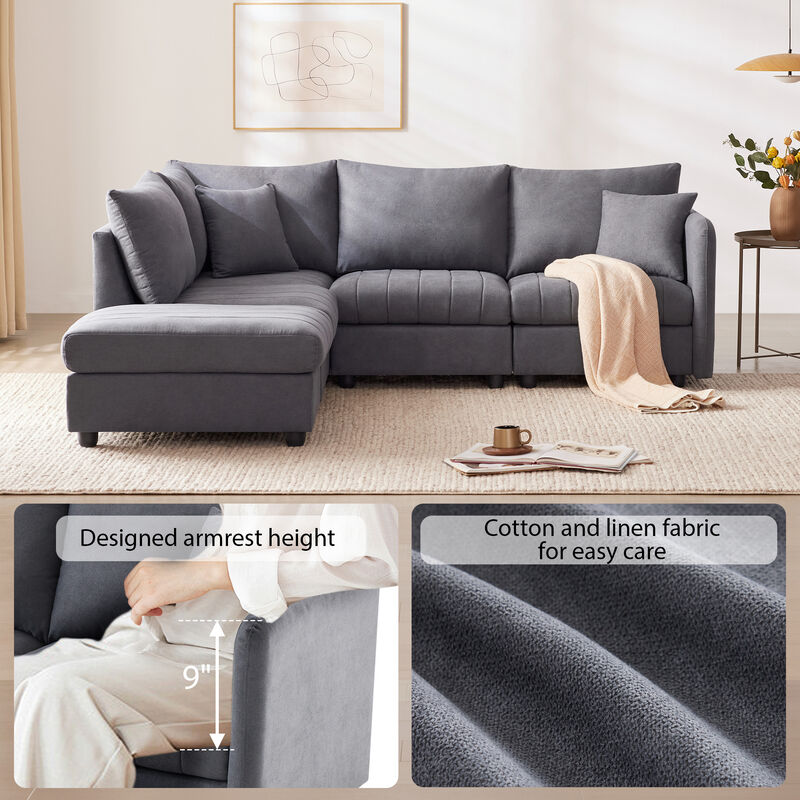 Merax 5-Seat Sofa Couch with Convertible Ottoman