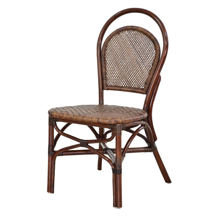 19 Inch Classic Wood Armless Chair, Rattan, Curved Back, Dual Toned, Brown - Benzara