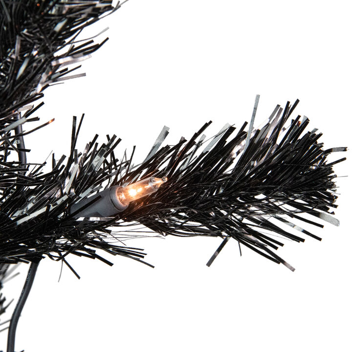4' Pre-Lit Black Artificial Tinsel Christmas Tree  Clear Lights