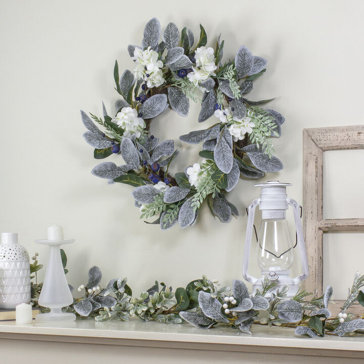 Iced Hydrangeas  Blueberries  and Foliage Artificial Christmas Wreath - 26 Inch  Unlit