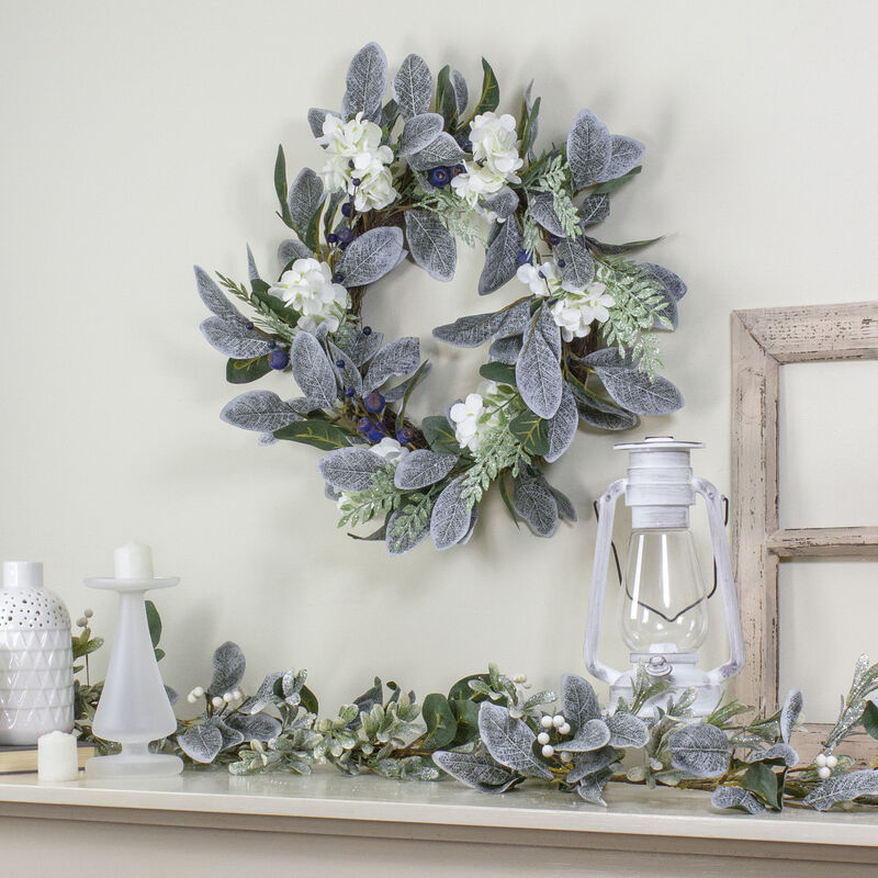 Iced Hydrangeas  Blueberries  and Foliage Artificial Christmas Wreath - 26 Inch  Unlit