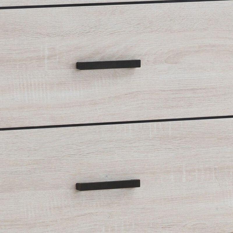Chest with 5 Drawers and Metal Bar Pulls, White-Benzara
