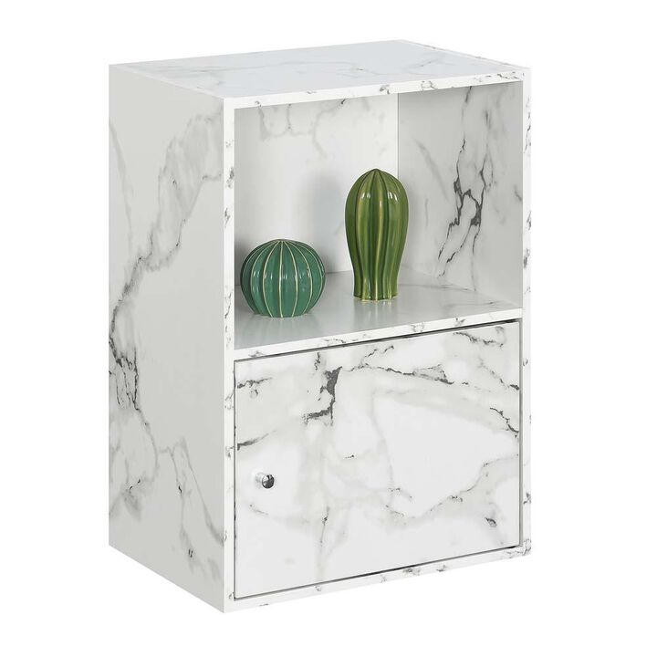 Convenience Concepts Xtra Storage 1 Door Cabinet with Shelf, White Faux Marble