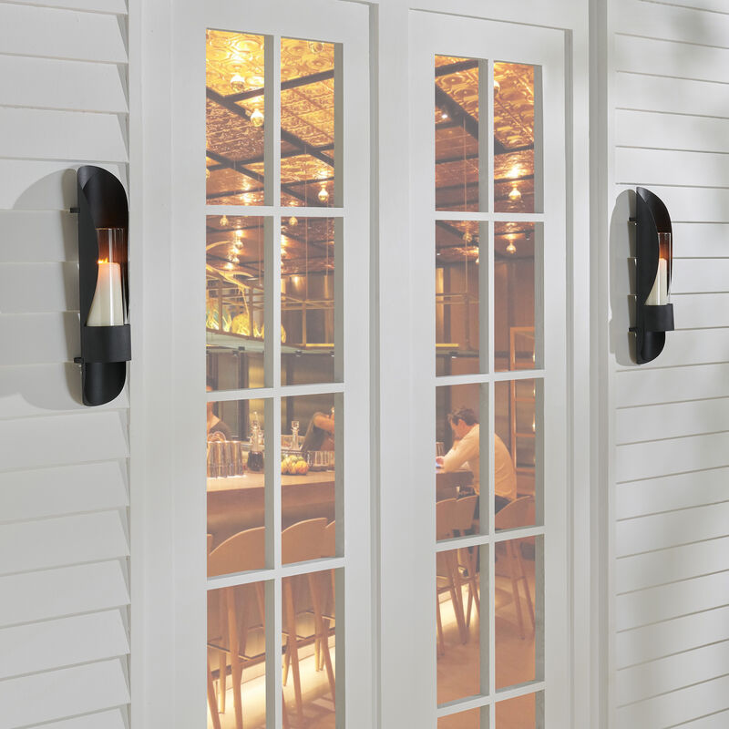 Wall Mount Hugging Metal Candle Sconces with Glass Inserts - (Set of 2) - Black