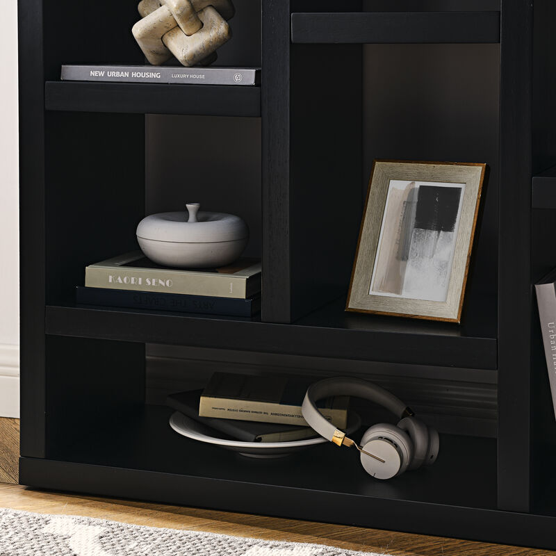 35.63 in.Tall Black Wood 7-Shelf Bookcase with Shelve