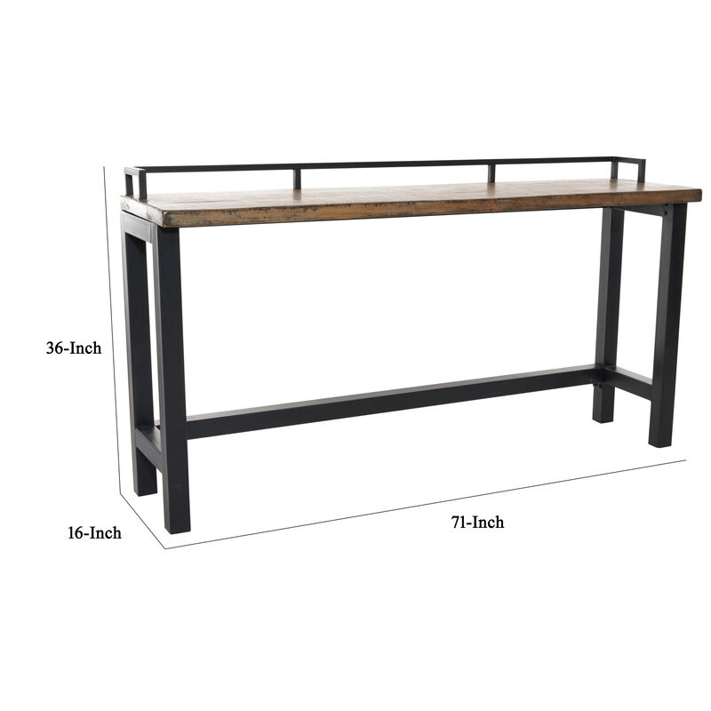 Fyan Counter Table w Rails, Black Iron Base, 71 Inch Rectangular Top - Benzara