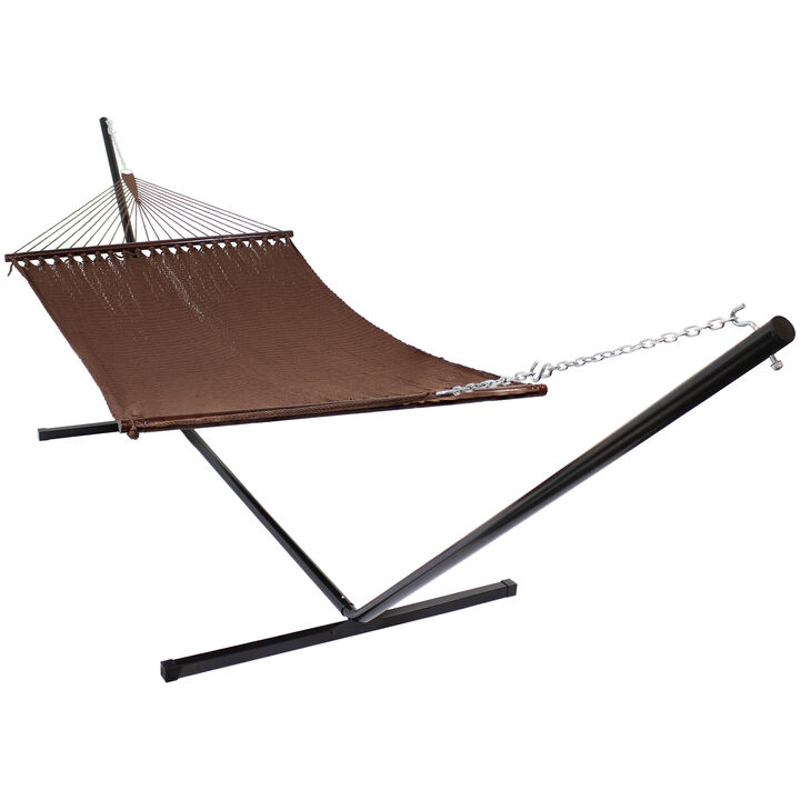 Sunnydaze 2-Person Polyester Rope Hammock with Steel Stand