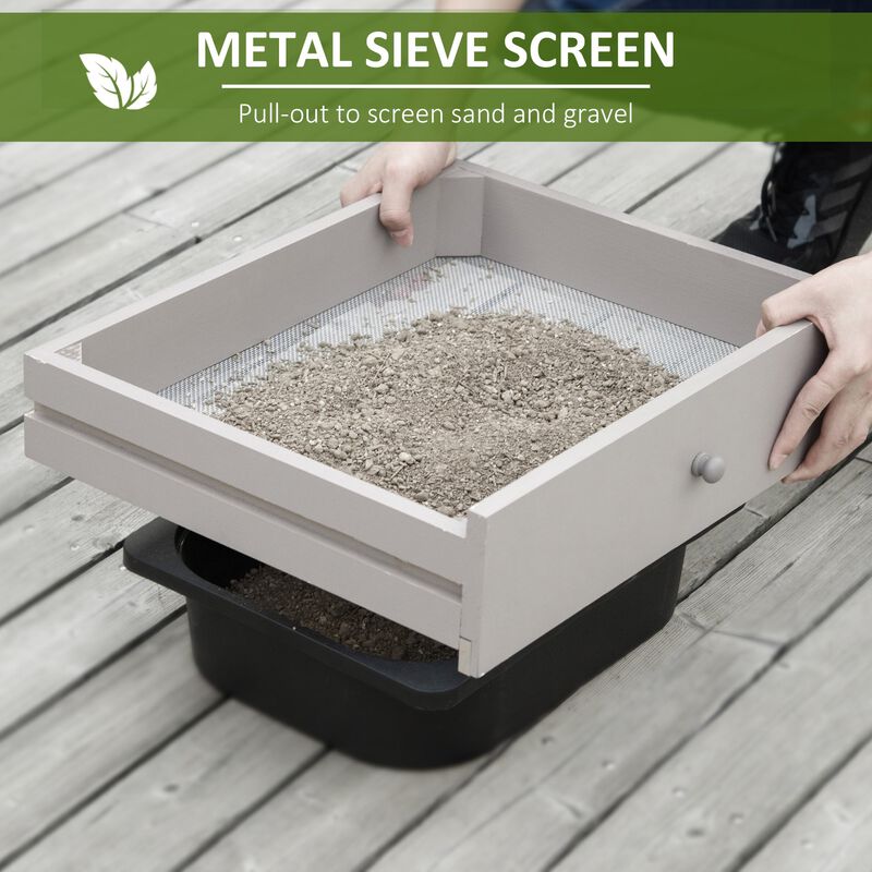 Grey Garden Station: Potting Bench with Sink and Metal Sieve Screen