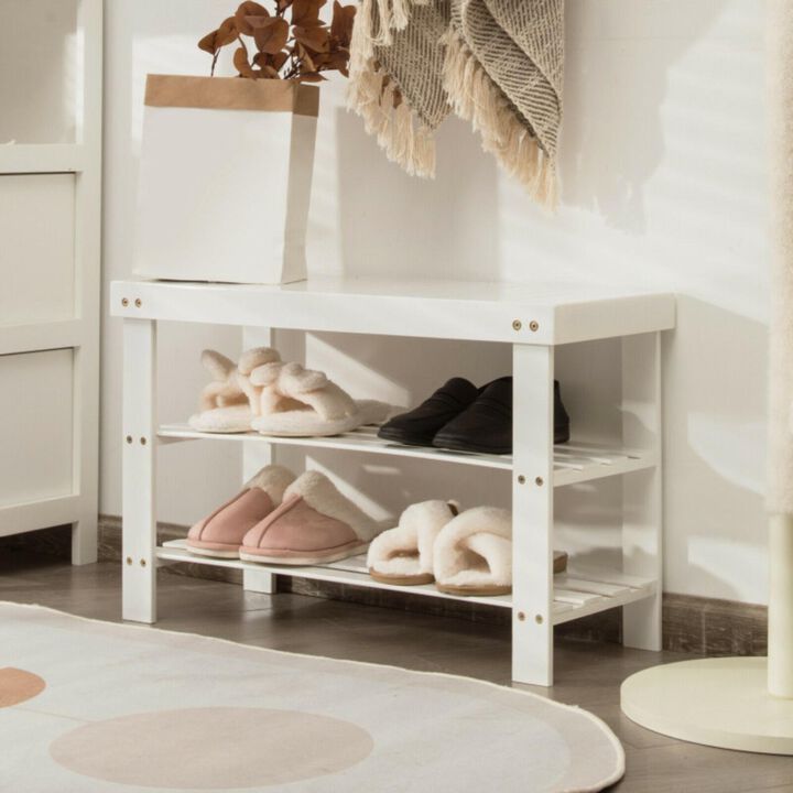 Hivvago 3-Tier Bamboo Shoe Bench Holds up to 6 Pairs for Entry