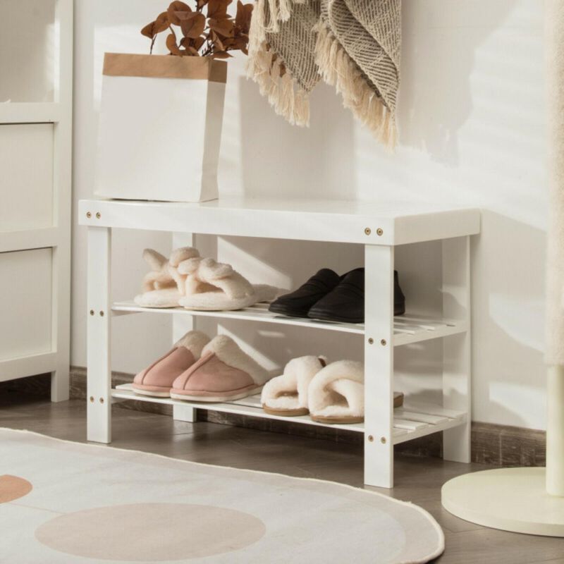 Hivvago 3-Tier Bamboo Shoe Bench Holds up to 6 Pairs for Entry