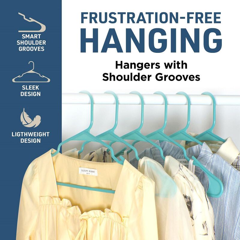 Plastic Clothes Hangers – Heavy Duty Hanger Set, for Organizing Clothes, Dresses, and Coat, Holds Up to 5 lbs, Space-Saving Hangers with Non-Slip Shoulder Grooves, Pack of 120, Aqua
