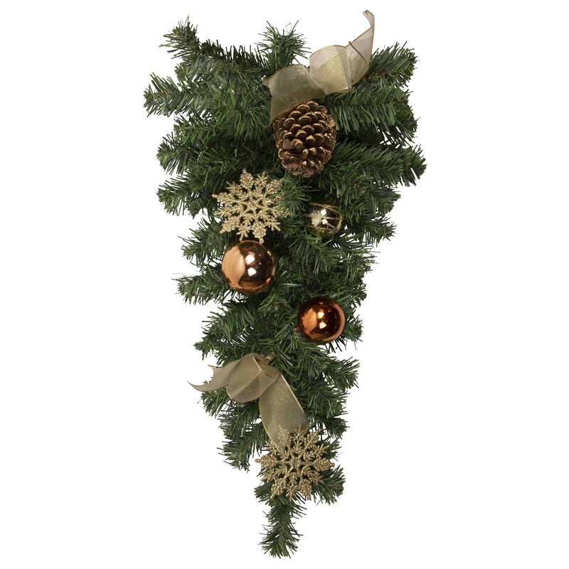 26" Pre-Decorated Ball Ornaments and Bows Artificial Christmas Teardrop Swag  Unlit