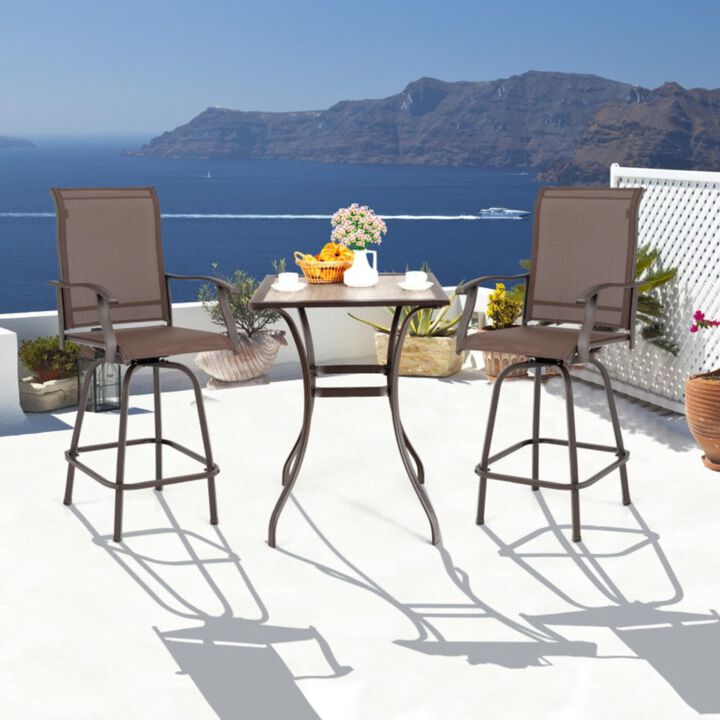 Hivvago 2 Pieces Patio 360 Rotation Swivel Bar Stool Set-Brown