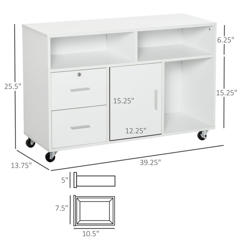 Wooden Media Rolling Storage Cabinet w/Shelves, Locking Drawer, Keys and Wheels
