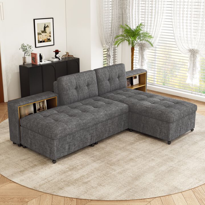 Merax Chenille Sofa Bed Modular Sofa Free-combined Sofa with 2 Storage Racks