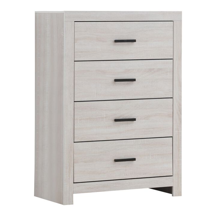 Chest with 5 Drawers and Metal Bar Pulls, White-Benzara