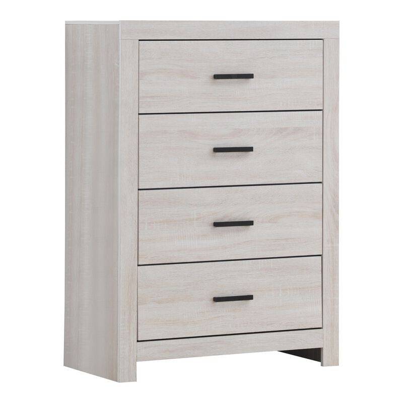 Chest with 5 Drawers and Metal Bar Pulls, White-Benzara
