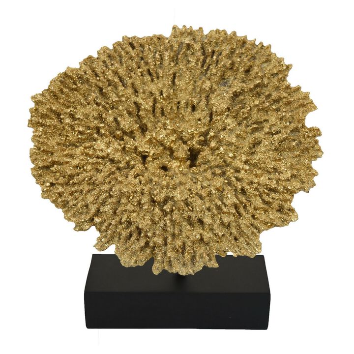 Gito Coral Sculpture Accent Decor, Black Base and Gold Resin 10 Inch - Benzara