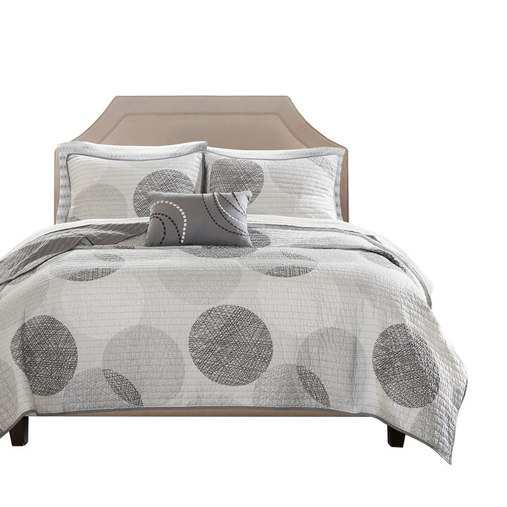 Gracie Mills Timothy Geometric Circle Reversible Quilt and Cotton Sheet Set