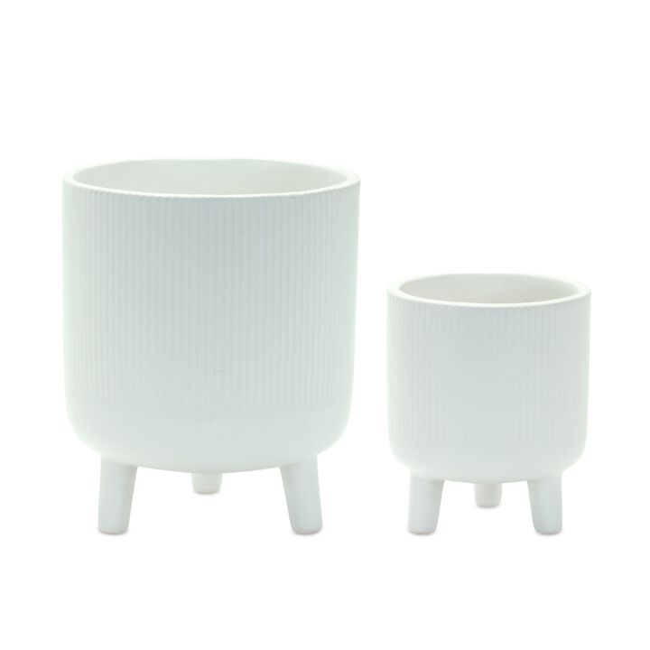Ribbed Stone Footed Planter for Stylish Plant Display and Home Décor (Set of 2)